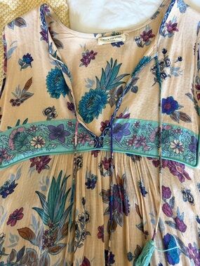 Spell Peach Floral Maxi Dress with Teal Border